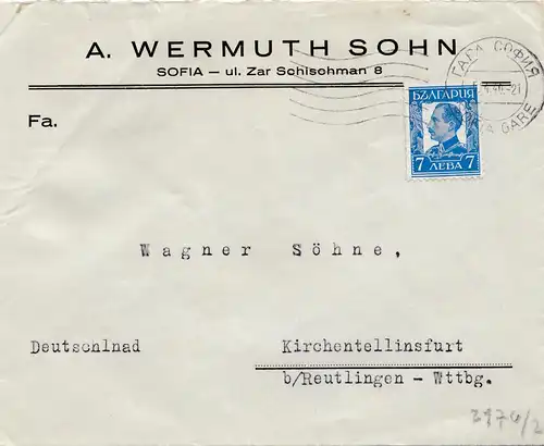 Bulgarie 1940: Lettre de Sofia à Kirchentelinsfurt - censure