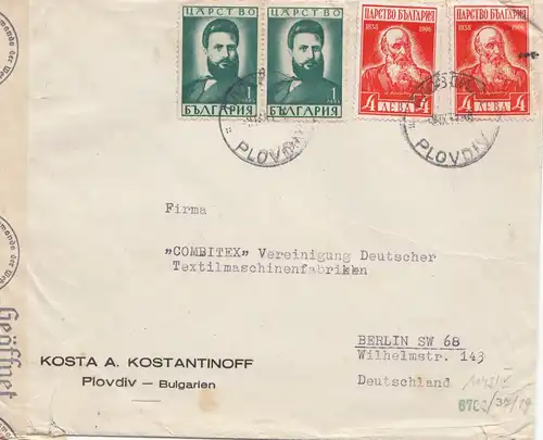 Bulgarie 1941: Lettre de Plovdiv à Berlin - censure