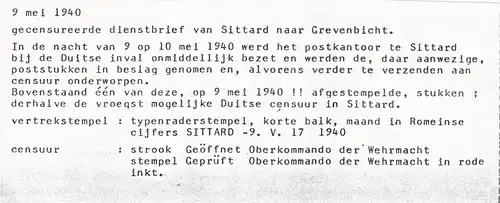 1940: Dienst Department van Financien Sittard /OKW Censuration