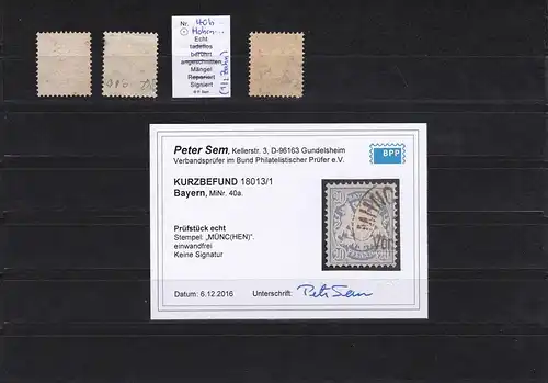 Bavière: MiNr. 40a, cacheté, résultat BPP