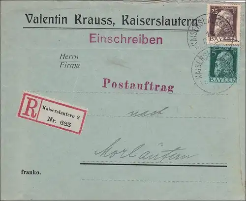 Bayern: 1913, Postauftrag innerhalb von Kaiserslautern