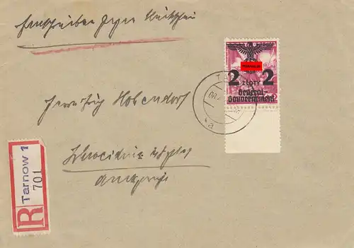 GG:R-Rückschein, portogerecht von Tarnow; 60R, 50 Porto, 30 für 20g plus,60 Rück