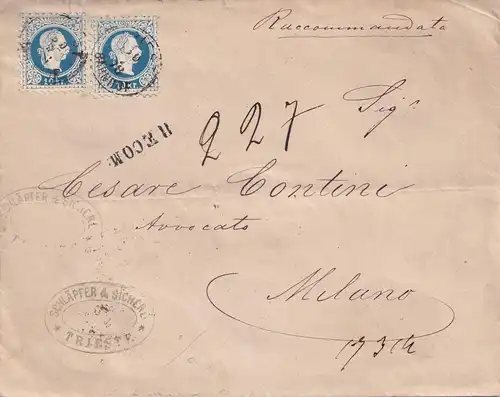 Einschreiben Triest Bahnhof nach Milano 1878