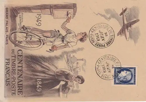 carte postale Grand Palais Paris, Velo, poste: centenaire du Timbre Poste 1949