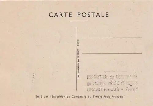 carte postale Grand Palais Paris, Velo, poste: centenaire du Timbre Poste 1949