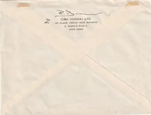 1950, air mail Hong Kong to Chur/Switzerland