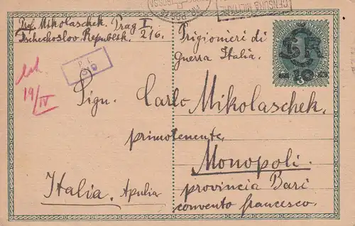 Kgf/Pow Prag nach Italien/Monopoli 1919