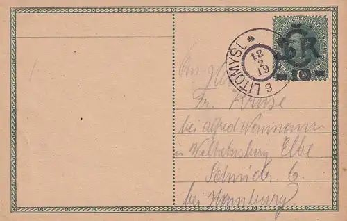 1919 Ganzsache Litomysl nach Schmiden/Neuburg