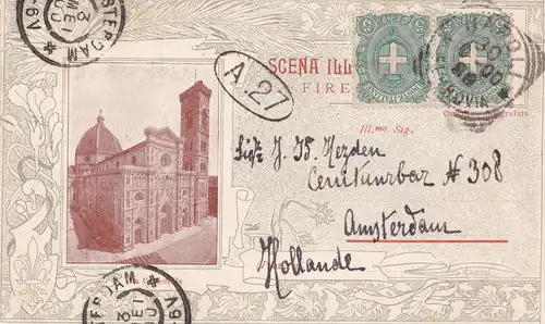 post card 1900 Firence to Amsterdam/NL