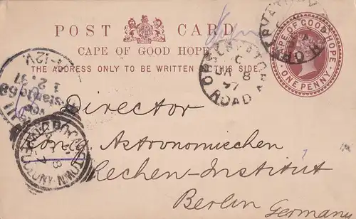 post card cape of good hope 1897 to Berlin