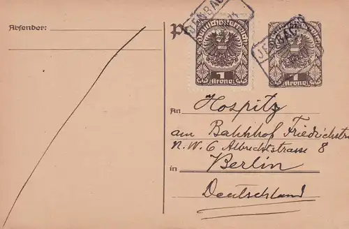 Carte postale Inflation 1921 Jenbach/Tirol, Bahnhofsbriefskasse vers Berlin