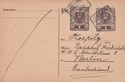 Postkarte Inflation 1921 Jenbach/Tirol, Bahnhofsbriefkasten nach Berlin