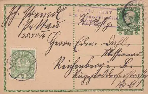Postkarte 1916, Pettau, Zensur