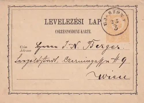 Hongrie, aujourd'hui Slovaquie, UJ-SZONY après Vienne 1872
