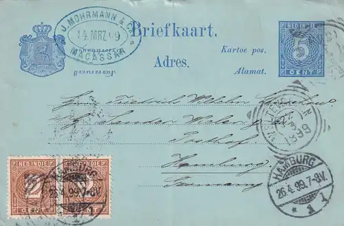 post card NL-Indien 1899, Macassar nach Hamburg