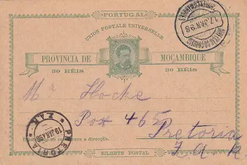 Post card: Mocambique to Transvaal/Pretoria 1898
