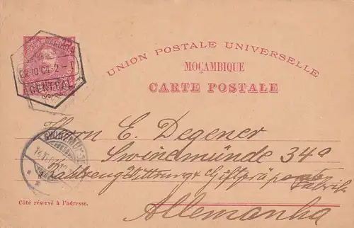 post card Mocambique 1904 to Swinzemünde