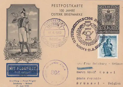 Entier Vol Post Carte postale fixe 1950 Vienne à Bruxelles, censure