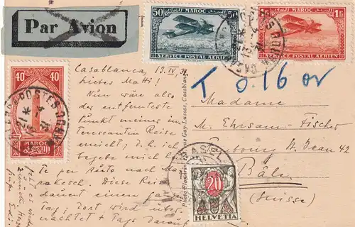 Post card Maroc to Basel/Switzerland 1931