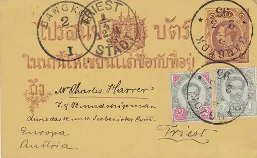 1893: Post card Bangkok to Austria/Triest