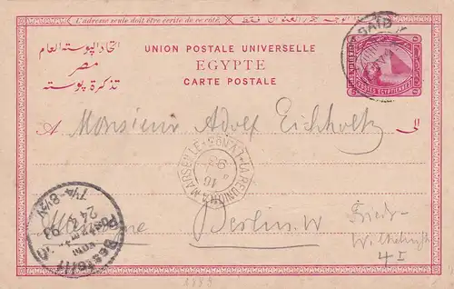 Ägypten: post card Port Said 1893 to Berlin via French ship post Marseille
