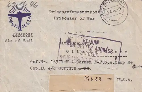 Bad Schandau: PoW, billet d'avion pour les États-Unis Camp Mc Cain et retour 1946