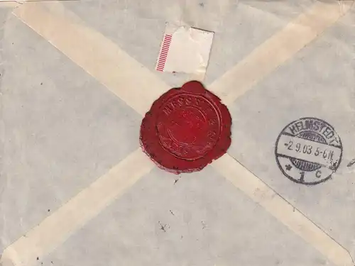 1903 bank cover Messein Paris to Helmstedt, Perfin MW&
