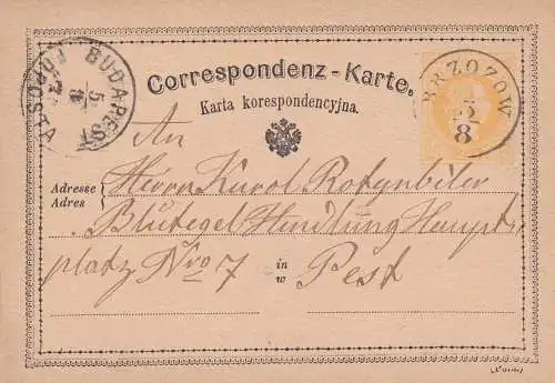 Post card Brozow 187? to Hungary - Pest/Budapest