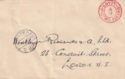 Egypt: British Forces 1938, Letter seal, Cairo-London, back: stamp