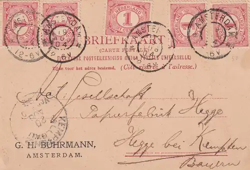 Post card Amsterdam 1904 to Hegge bei Kempten