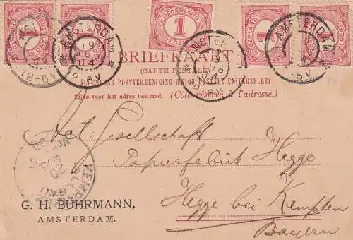 Post card Amsterdam 1904 to Hegge bei Kempten