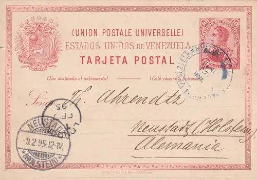 Post card 1895 to Neustadt/Holstein/Germany
