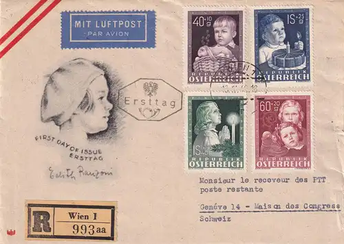 FDC R-Luftpost Wien in die Schweiz 1949, Inhalt Brief Ankündigung von 191 Stück