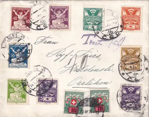 cover Pilsen to Oerlikon/Suisse, Taxe 1925