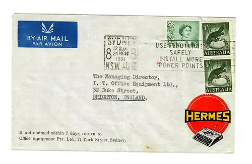 air mail Sydney 1961 to Brighton, typing machine