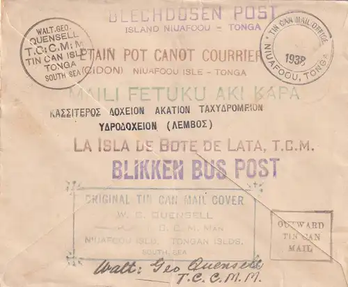 Tin Can Mail Niuafoou-Island-Tonga to New Zealand, Linwood, Christchurch