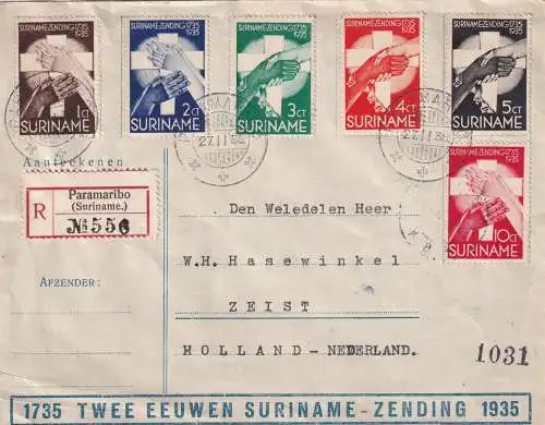 Registered Paramaribo 1938 to Zeist/NL