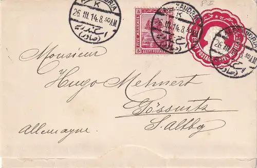 cover 1914 from Alexandria to Gössnitz/Germany
