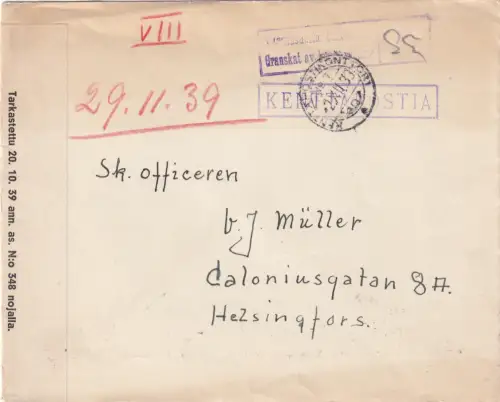Feldpostbrief 29.12.1939 von Finnland, dt. Soldat