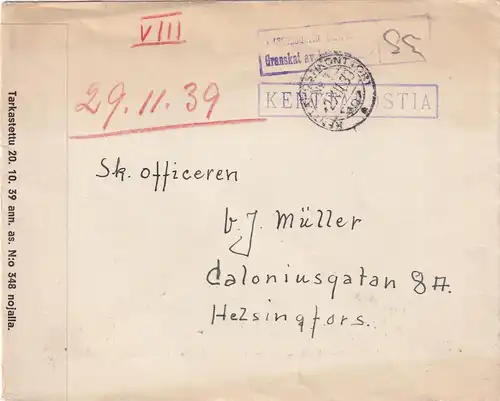 Lettre de la poste de terrain 29.2.1939 de Finlande, dt. soldat