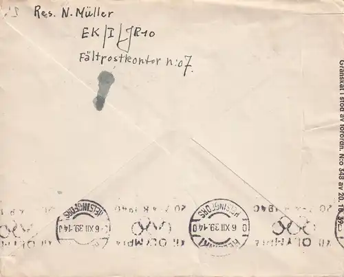Feldpostbrief 29.2.1939 von Finnland, dt. Soldat