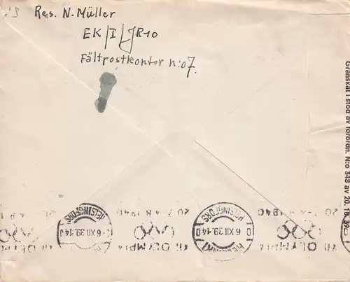 Lettre de la poste de terrain 29.2.1939 de Finlande, dt. soldat
