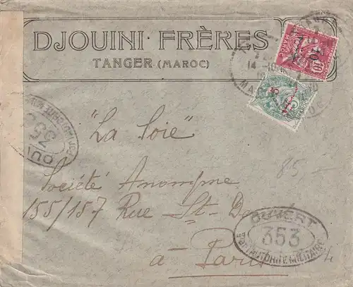 Cover Tanger to Paris, français centorship militaire