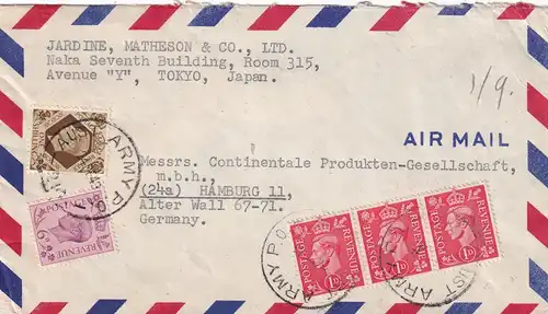air mail Tokyo to Hambourg, Australian Army 1949, business letter via Field post