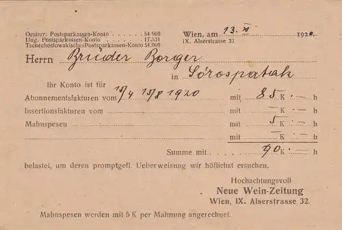 Carte postale 1920 Nouveau journal du vin après Hongrie, censure