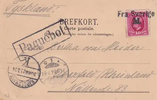 Post card Paquebot Malmö via Copenhague 1904 to Elberfeld, ship post
