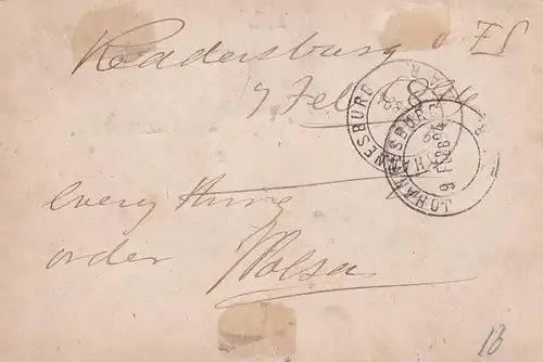 Post card Oranje 1894 to Johannesburg