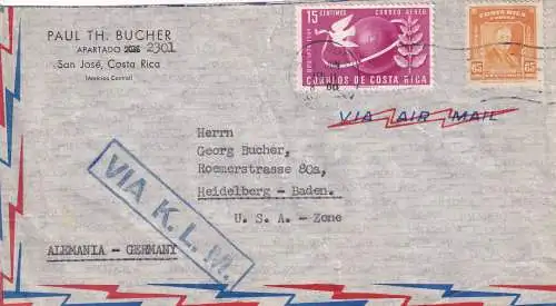 San José 1950 via air mail K.L.M. to Heidelberg