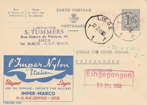 3x post card 1950/51/64 Liège/Geel/Liege to Heidelberg