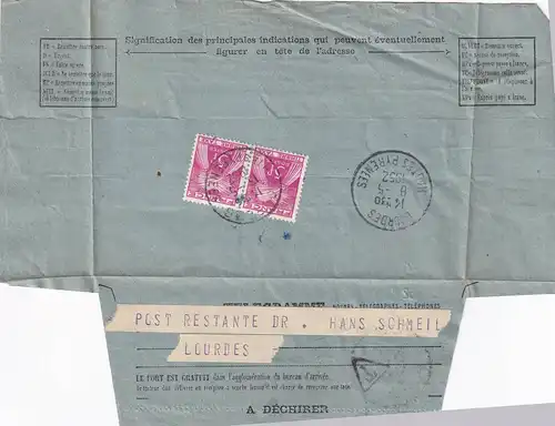 1952 Telegram Lourdes / Heidelberg
